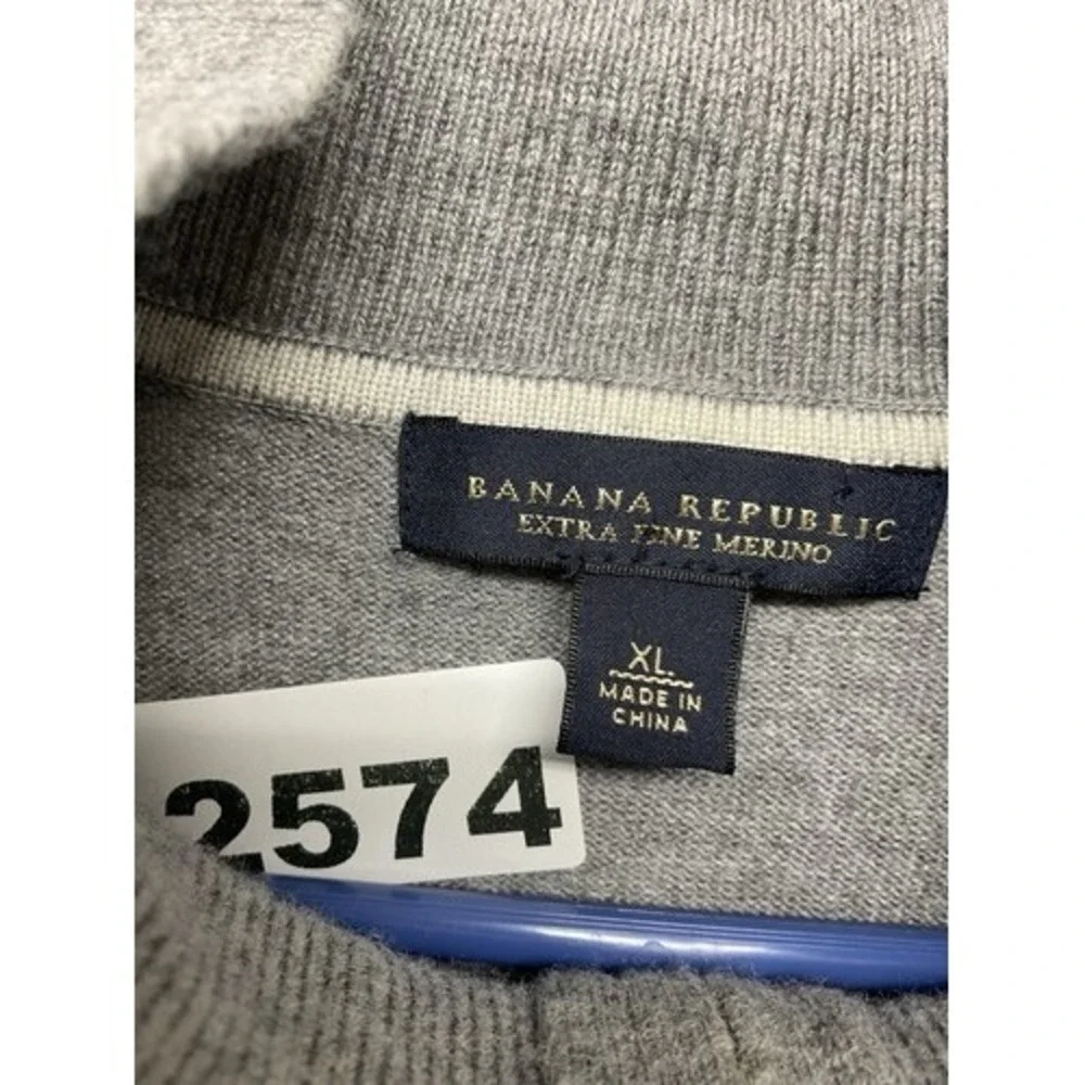 Banana Republic Gray Knit 1/4 Zip MockNeck Sweater Pullover Men XL China